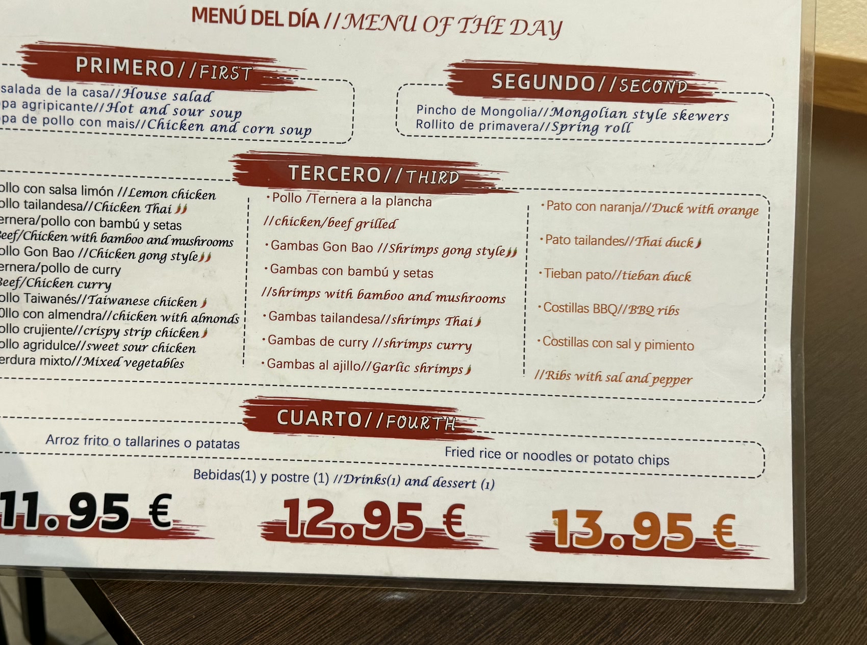 Menú del día FU MAN LOU